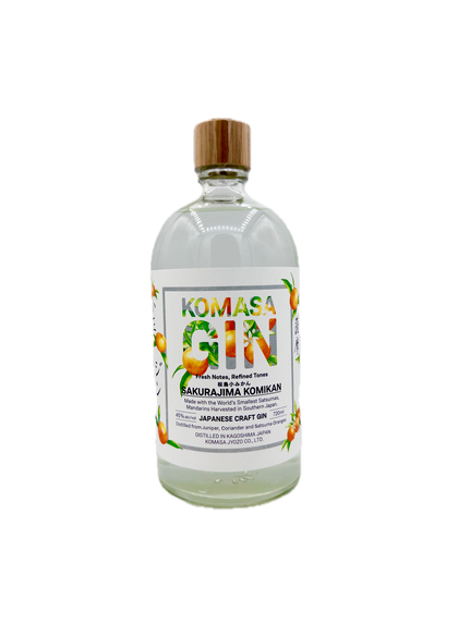 Komasa Japanese craft gin bottle featuring distinctive citrus botanicals from Kagoshima, Japan.