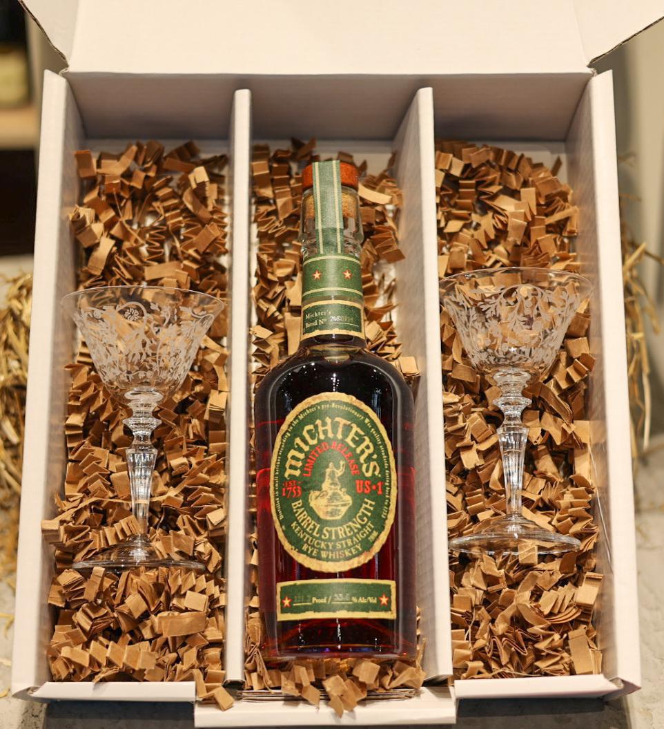 Michter’s Bourbon with Set of 2 Italesse Crystal Cocktail Glasses